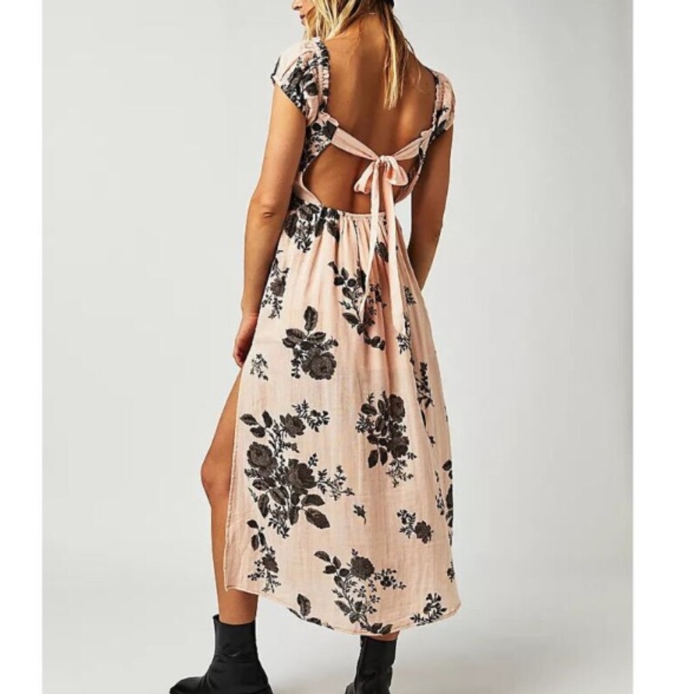 Free People Cotton Lined Gauzy forget me not Open Back Side Slit Midi EUC DRESS - Picture 2 of 8